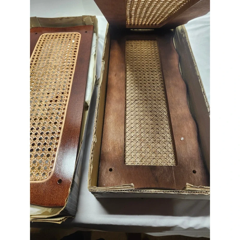 Vintage 3 Tier Cane Shelf New Old Stock W30168 Woven Wood Spindle Display Rack